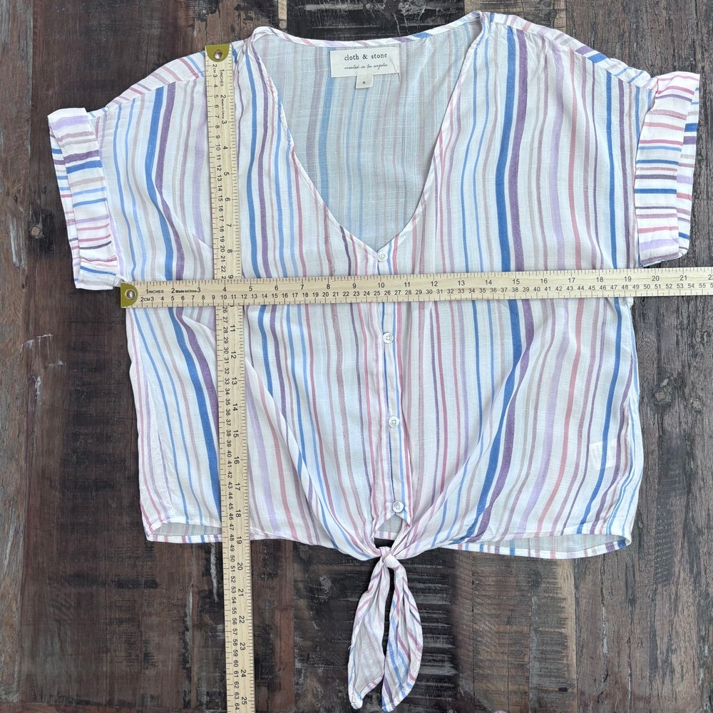 Cloth & Stone Beachy Boho Anthro Style Striped Button Front Tie Hem Top S - Picture 4 of 10